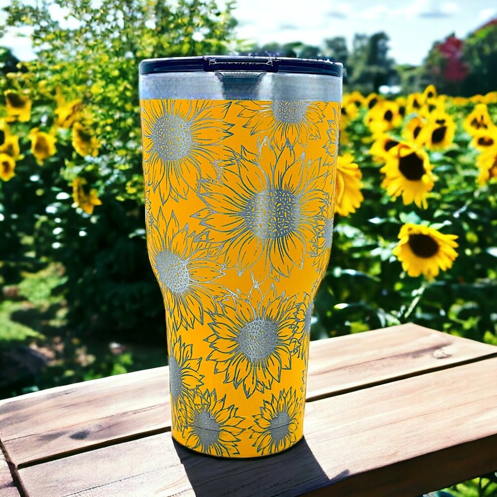 CUSTOM LASER ENGRAVED RTIC 30oz TUMBLER - ALPINE YELLOW - SUNFLOWERS